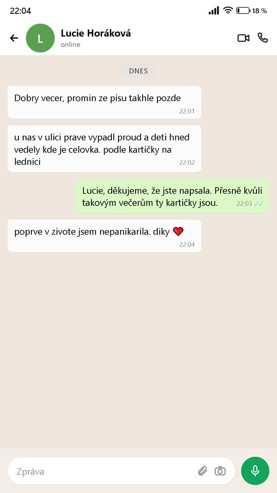 Zpráva od zákaznice